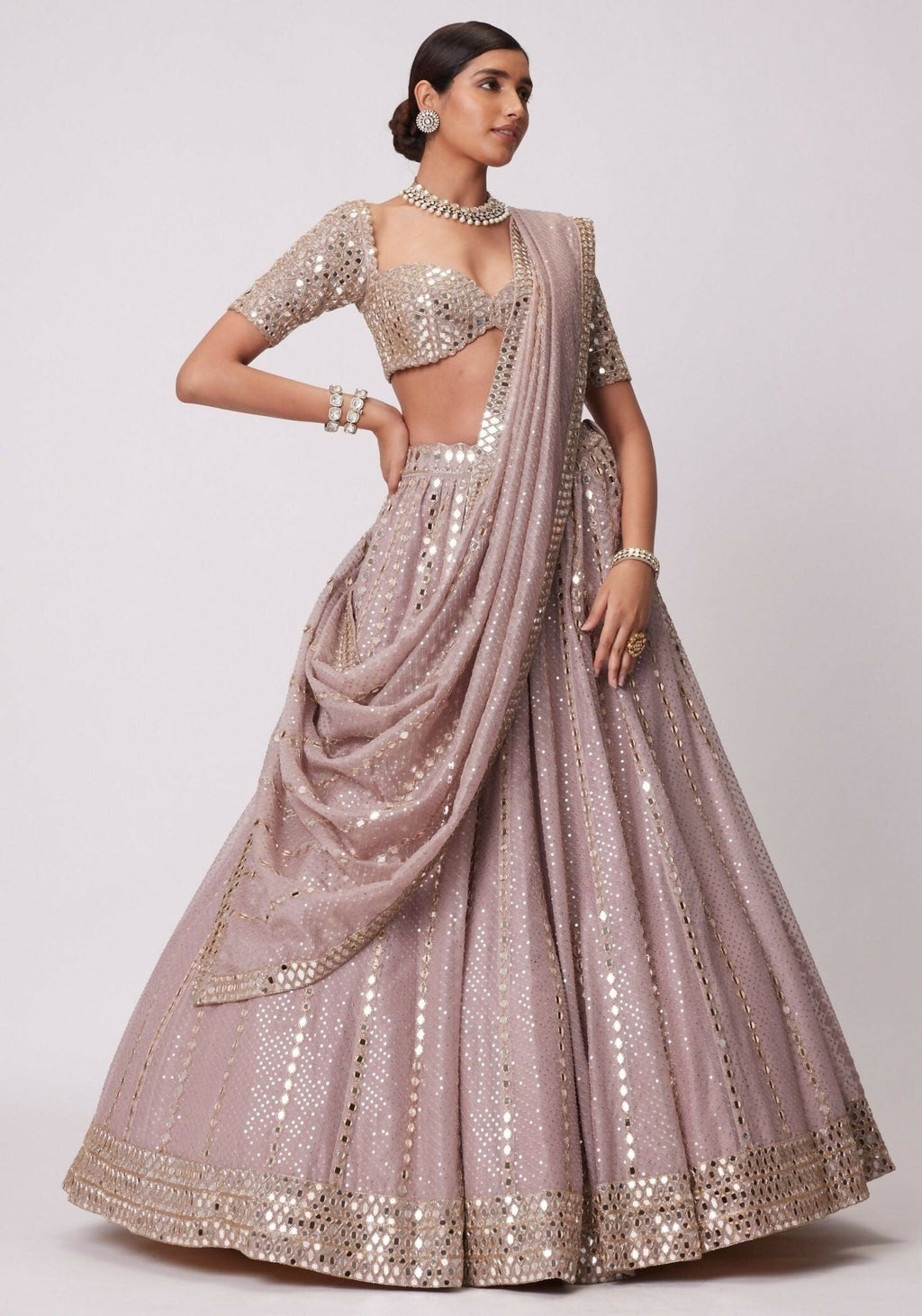 Lehenga Mart Designer Indian Wedding Lehenga Choli-Ash Pink | Grocsy