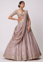 Lehenga Mart Designer Indian Wedding Lehenga Choli-Ash Pink | Grocsy
