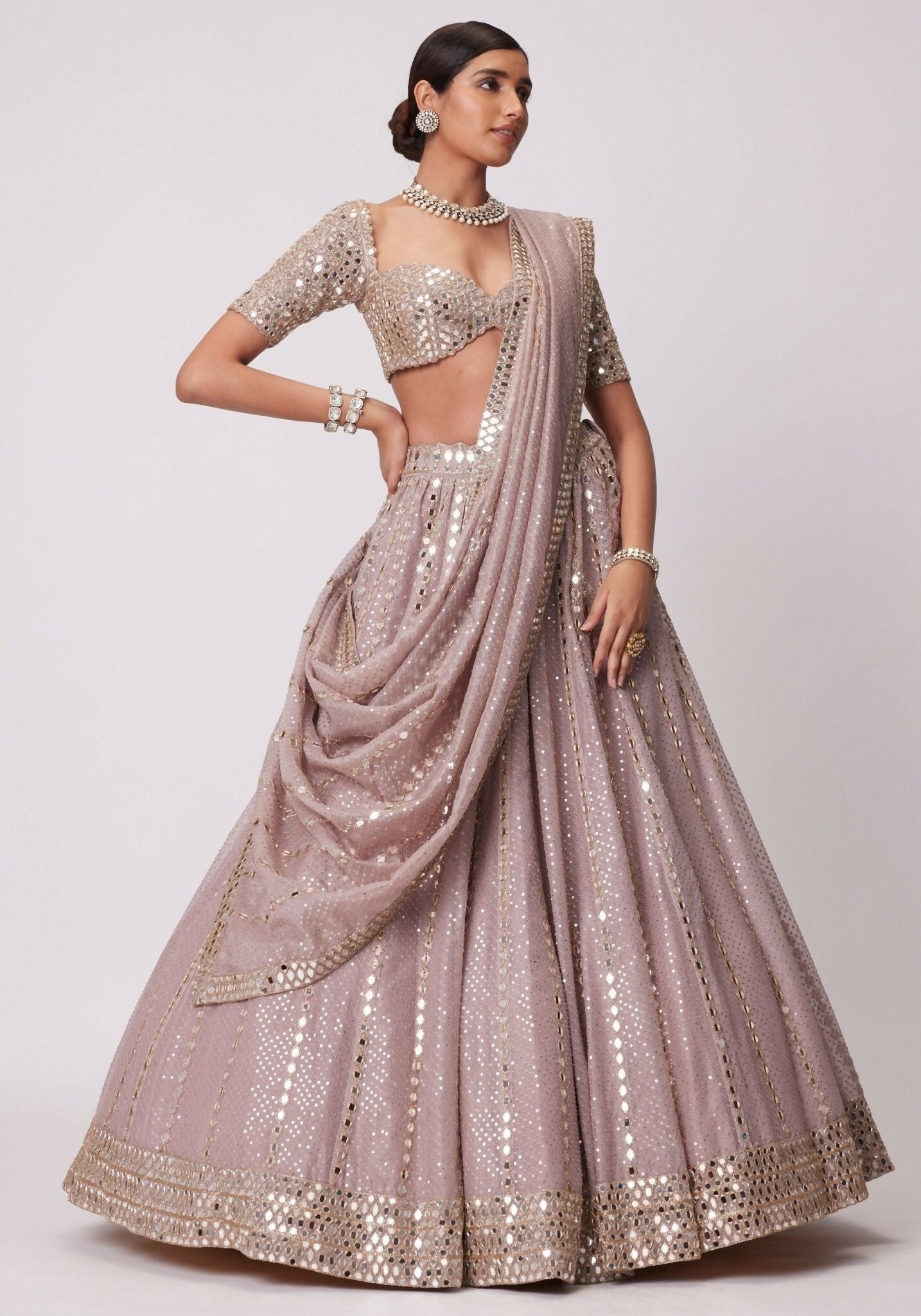 Lehenga Mart Designer Indian Wedding Lehenga Choli-Ash Pink | Grocsy