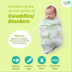 Kindermum Organic Cotton Muslin Swaddle Blanket 100 Cm X 100 Cm - Set Of 2 - Jungle Safari And Tiny Animals | Grocsy
