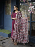 Jyoti Fashion Women's Wine Faux Blooming Sequins with Zari Embroidery Anarkali Dress with Dupatta | Grocsy