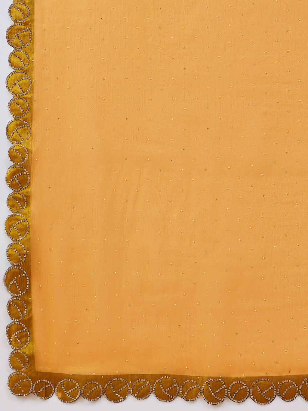 Mustard Organza Swaroski Diamond Work Saree with Unstitched Blouse - Radha | Grocsy