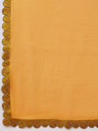 Mustard Organza Swaroski Diamond Work Saree with Unstitched Blouse - Radha | Grocsy