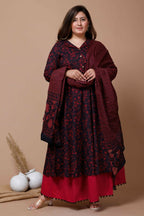 Miravan Women's Plus Size Navy Blue Printed Cotton Anarkali Kurta & Dupatta  | Grocsy