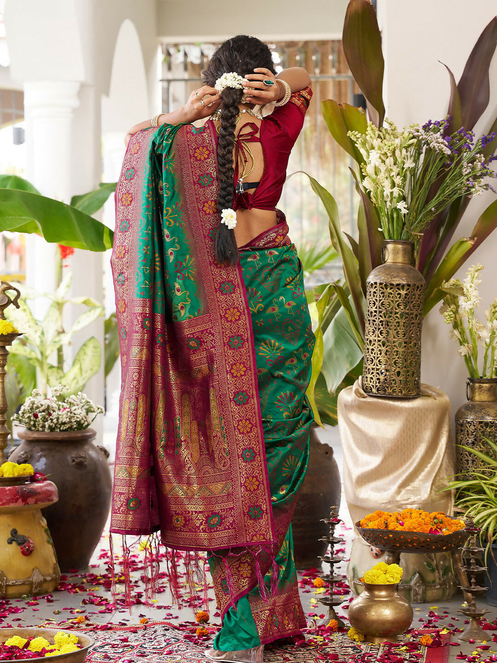 Shree Shyam Fashion Green Soft Silk Saree | Grocsy