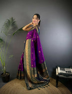 Joban Fashion Banarasi Magenta Woven Soft Silk Saree | Grocsy