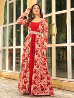 Janasya Maroon Georgette Solid Dress & Jacket | Grocsy