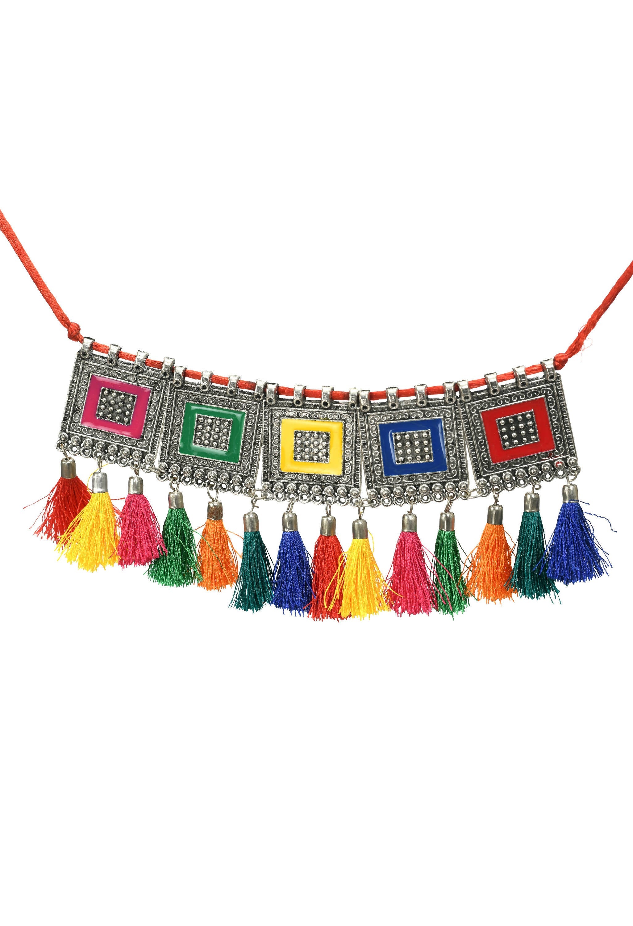 Mominos Fashion Johar Kamal Oxidised Silver-Plated Brass Finish Tassel Work Handicraft Choker For Women (Multi) | Grocsy