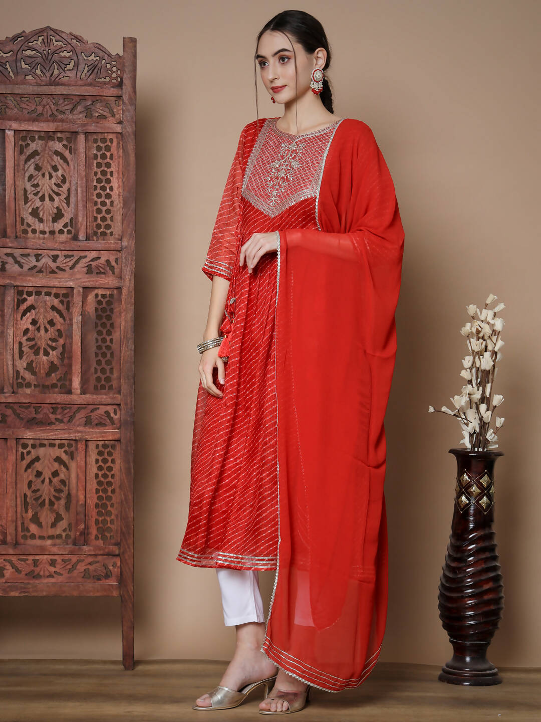 Myshka Women's Red Anarkali Kurta & With Dupatta | Grocsy