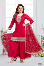 Joban Fashion Chinon Silk Red Color Kurta Set | Grocsy