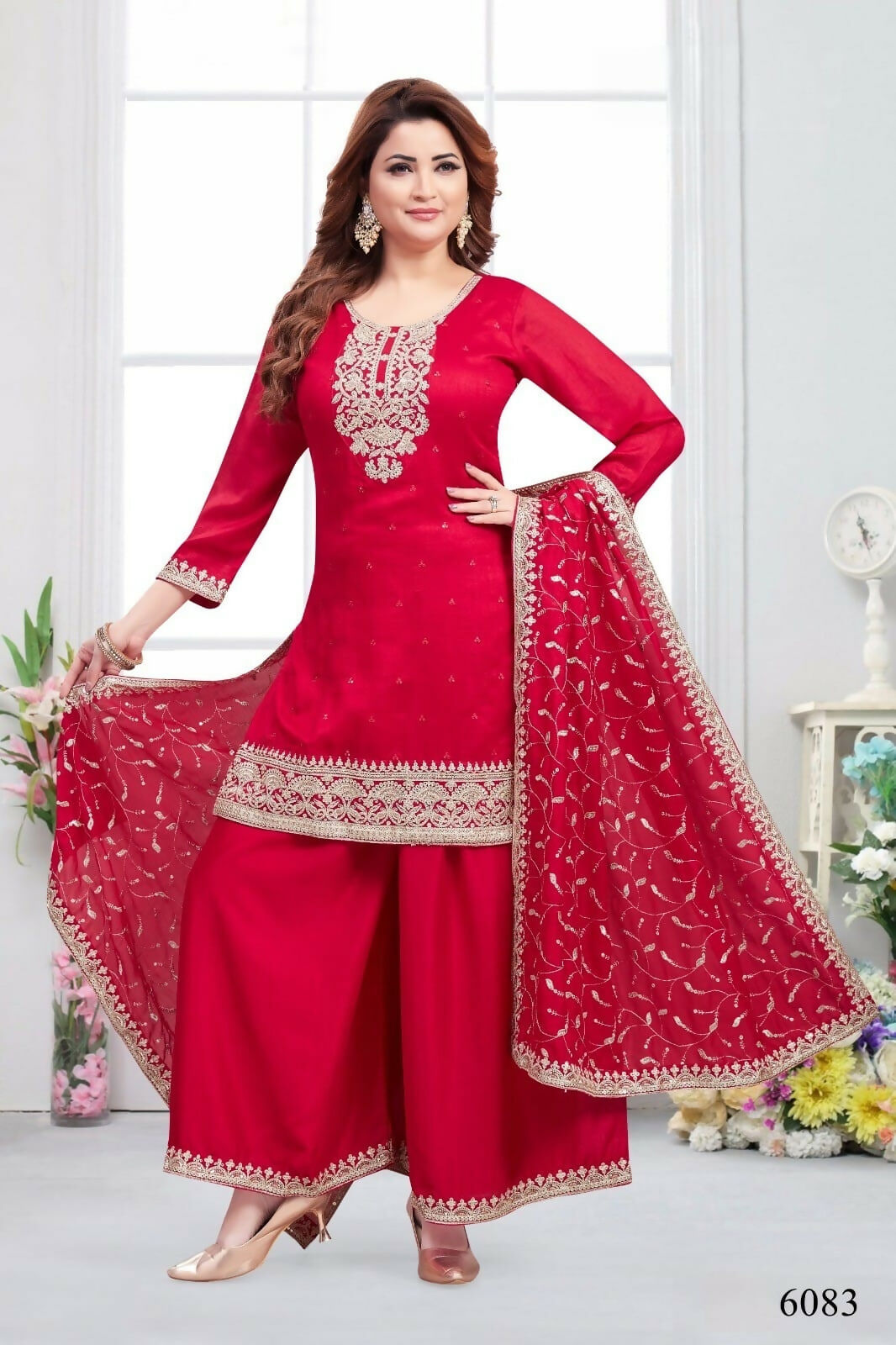 Joban Fashion Chinon Silk Red Color Kurta Set | Grocsy