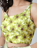 Vastranavya Mint Green Freehand Floral Print Ready to Wear Saree | Grocsy