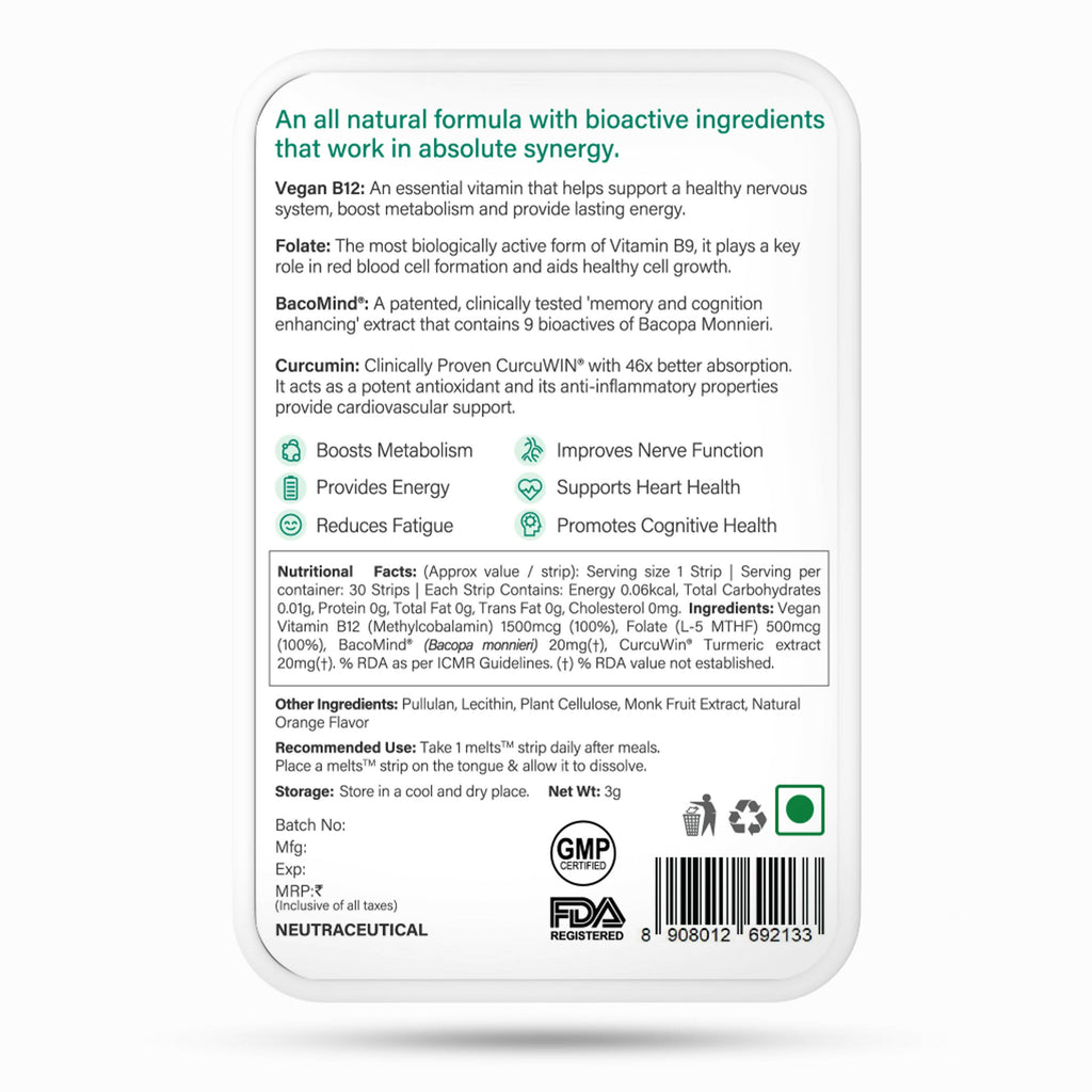 Wellbeing Nutrition Melts Vegan Vitamin B12 Thin Strips-Misty Orange Mint Flavor | Grocsy