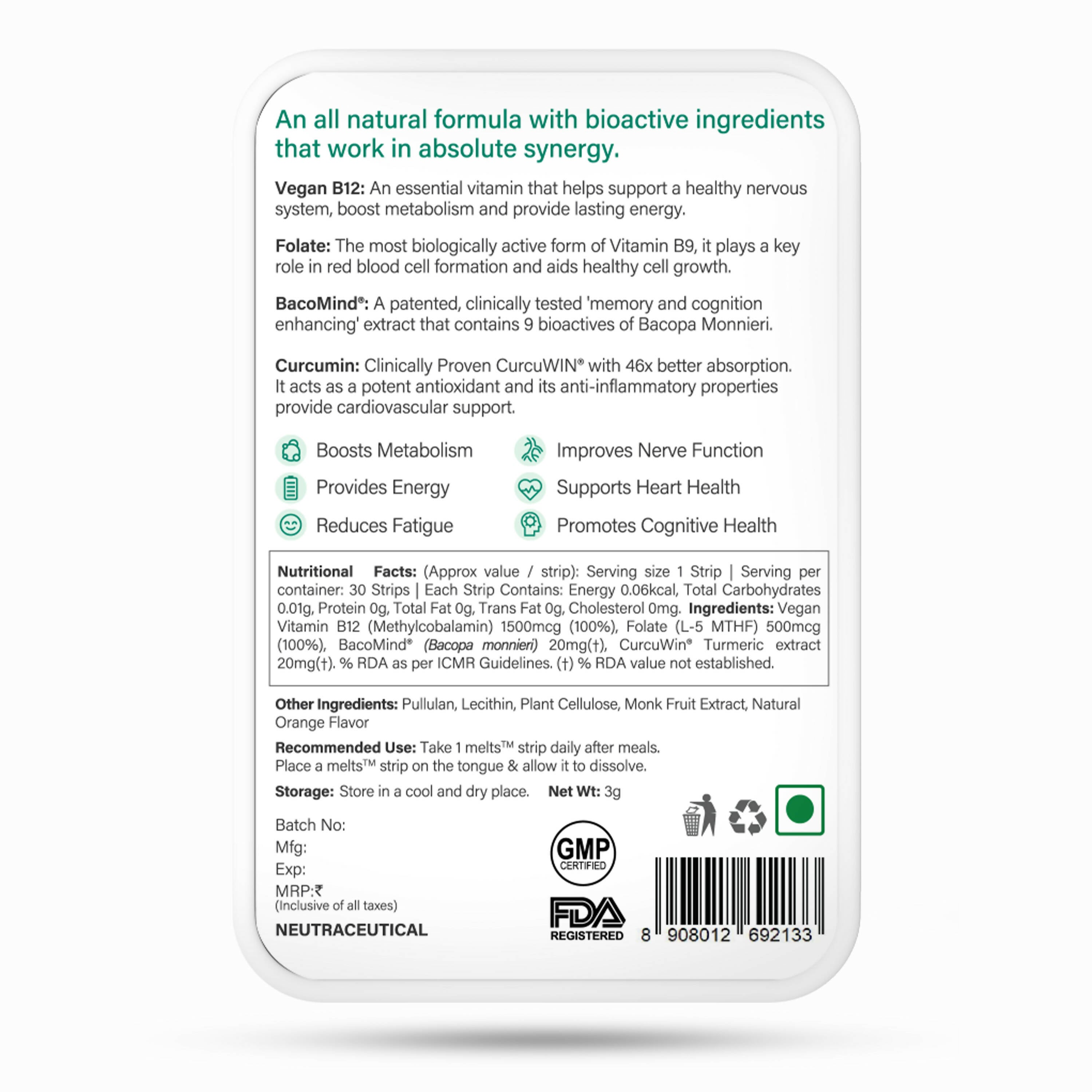 Wellbeing Nutrition Melts Vegan Vitamin B12 Thin Strips-Misty Orange Mint Flavor | Grocsy