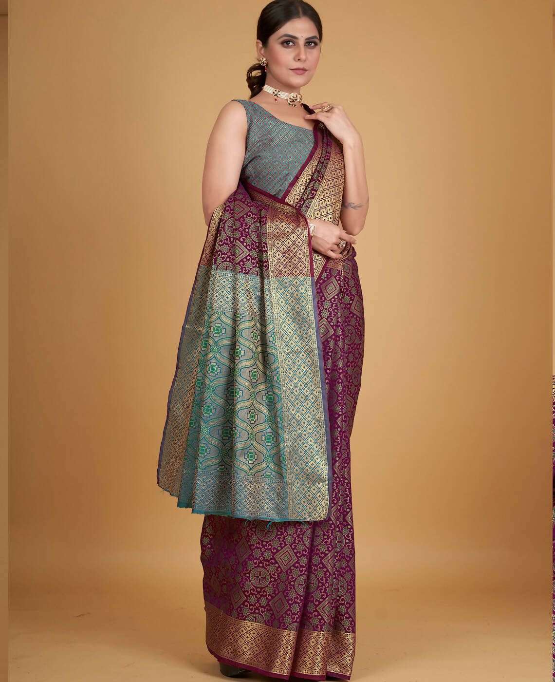 Wine Silk Woven Design Saree With Unstitched Blouse Piece - Akshita | Grocsy