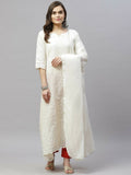 Miravan Women's Beige Embroidered Chikankari Kurta & Dupatta | Grocsy