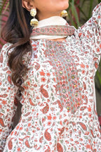 Yufta Women White Paisley Printed Regular Sequinned Pure Cotton Kurta with Palazzo & With Dupatta | Grocsy