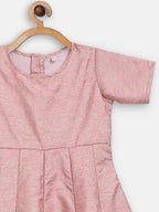 Ahalyaa Pink Poly Silk Gold Print Girl's Kids Dress For Girls | Grocsy