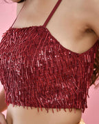 Amodini Designer Studio Maroon Sequined Strap Padded Blouse | Grocsy