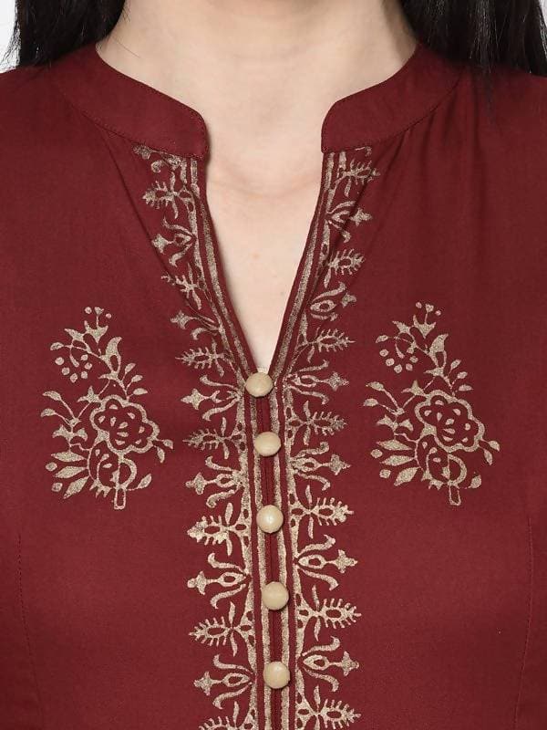 Aniyah Rayon Maroon Block Print Anarkali Palazzo Set (AN-212K) | Grocsy