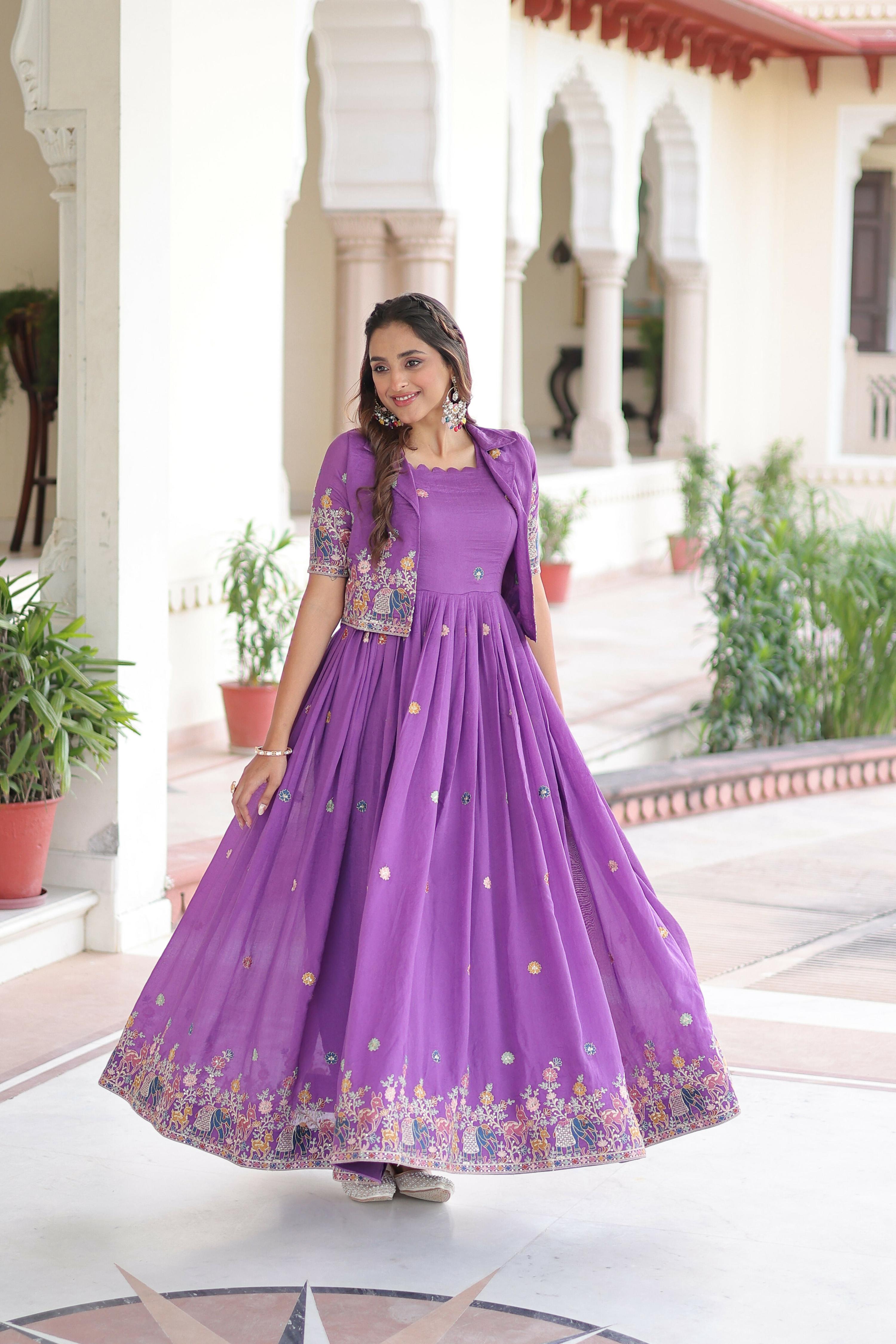 Joban Fashion Purple Readymade Kurta Set With Sequence embroidery Work | Grocsy