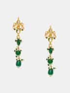 Ruby Raang 22k Gold Polished Long Kundan And Emerald Earrings | Grocsy