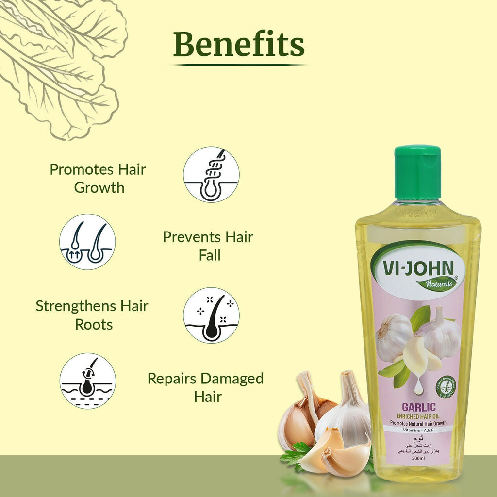 VI-JOHN Naturale Garlic Enriched Hair Oil Promotes Natural Hair Growth With Vitamin A.E & F | Grocsy