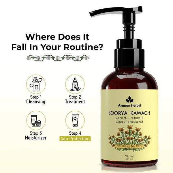 Avimee Herbal Soorya Kawach SPF 50 PA++++ Niacinamide Sunscreen Lotion | Grocsy