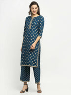 Rudra Bazaar Stright Gold Printed Kurti With Palazzo | Grocsy