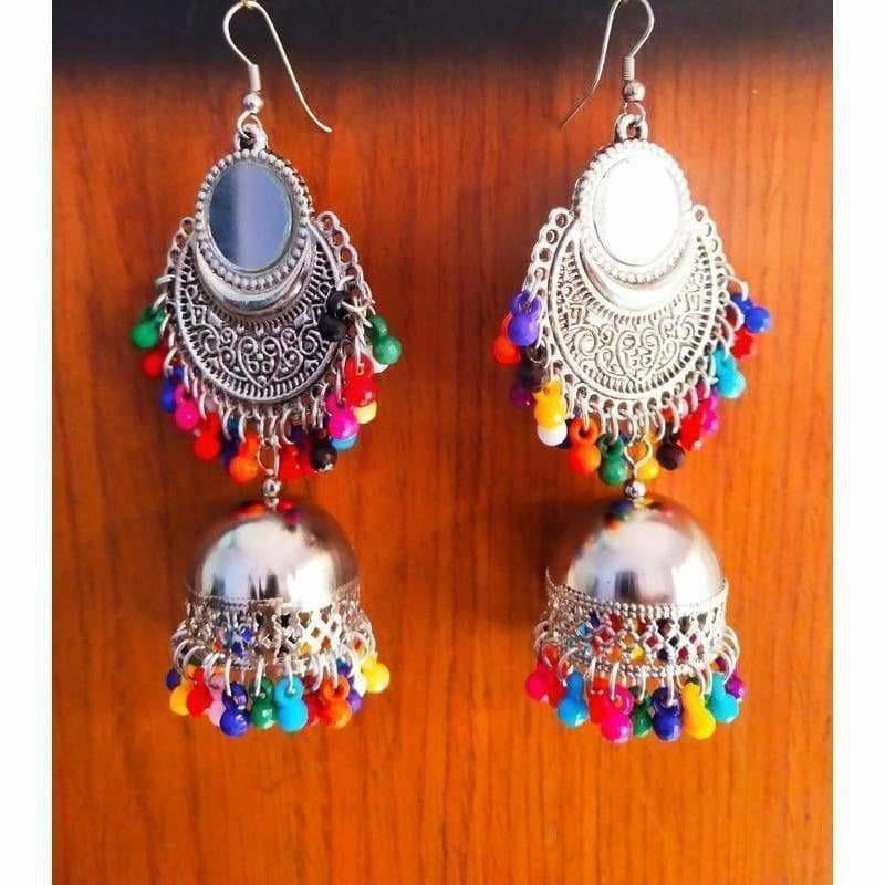 MS Fashion India Stylish Fashion Mirror Jhumki Fancy Party Multi Color Beads Tassel Earrings | Grocsy