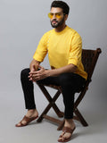 Even Apparels Yellow Color Pure Cotton Men's Kurta With Side Placket (MMS759) | Grocsy