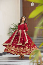 Joban Fashion Maroon Georgette Sequence Embroidery Work Kurta Set | Grocsy