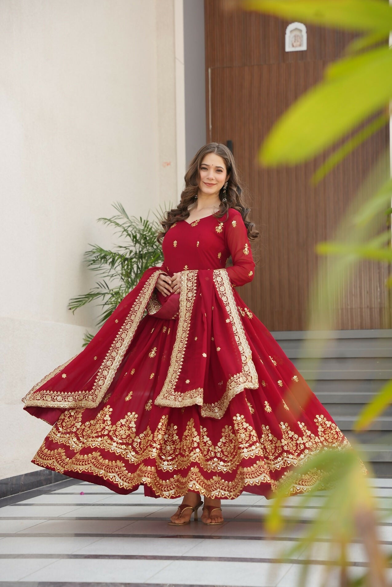 Joban Fashion Maroon Georgette Sequence Embroidery Work Kurta Set | Grocsy
