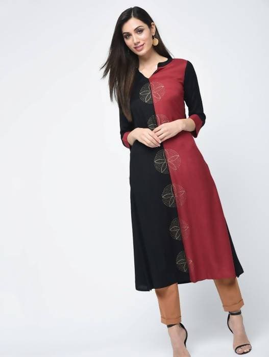 Aniyah Rayon Block Printed Double Color Straight Kurta (AN-112K) | Grocsy