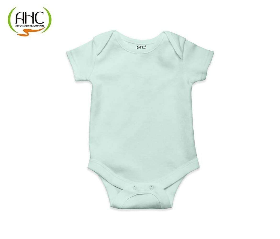AHC Soft Cotton Short-Sleeve Bodysuits Solid Onesies New Born Infant Dress - Blue/Grey/Green | Grocsy