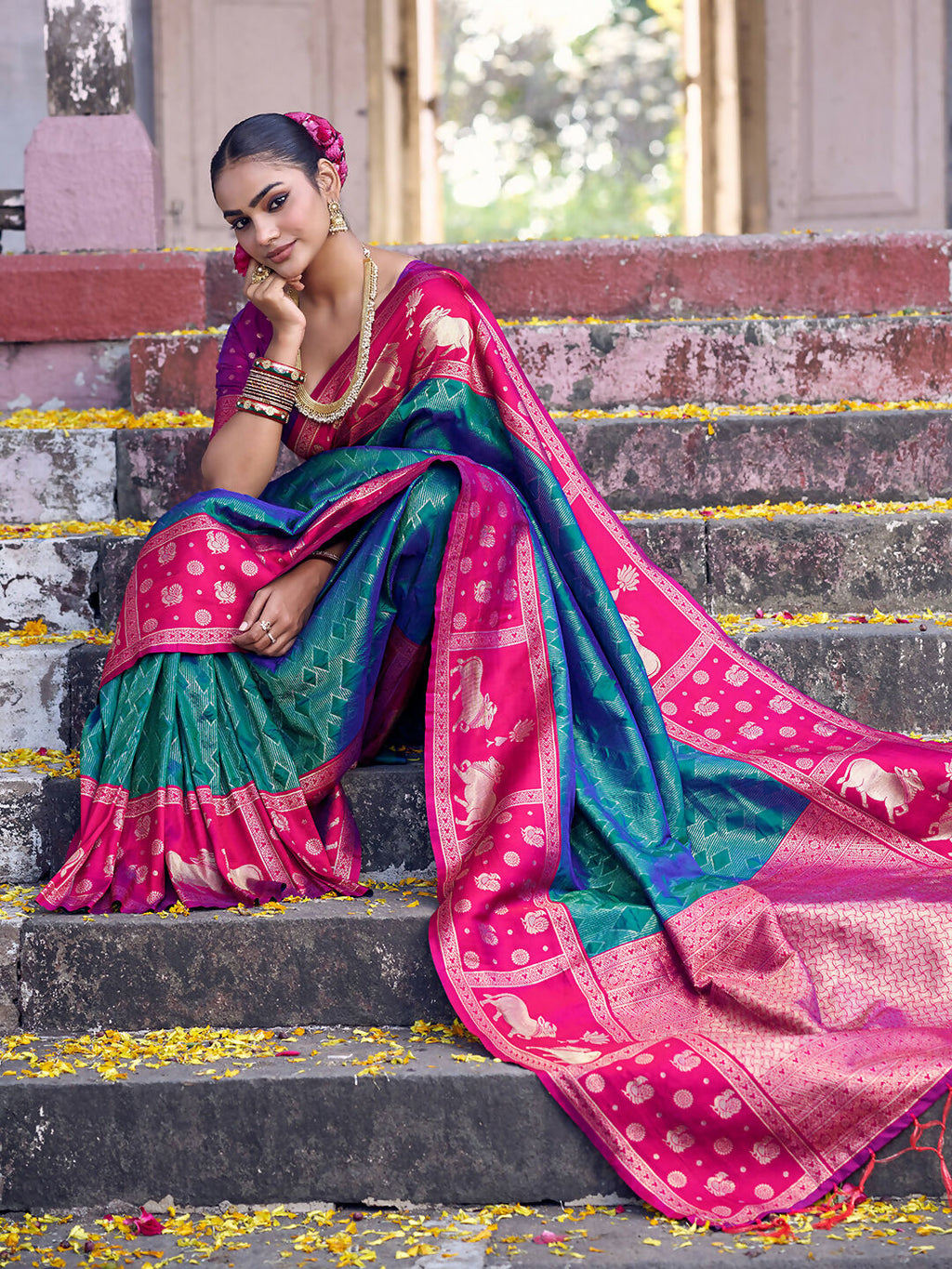 Shree Shyam Fashion Teal Soft Silk Saree | Grocsy