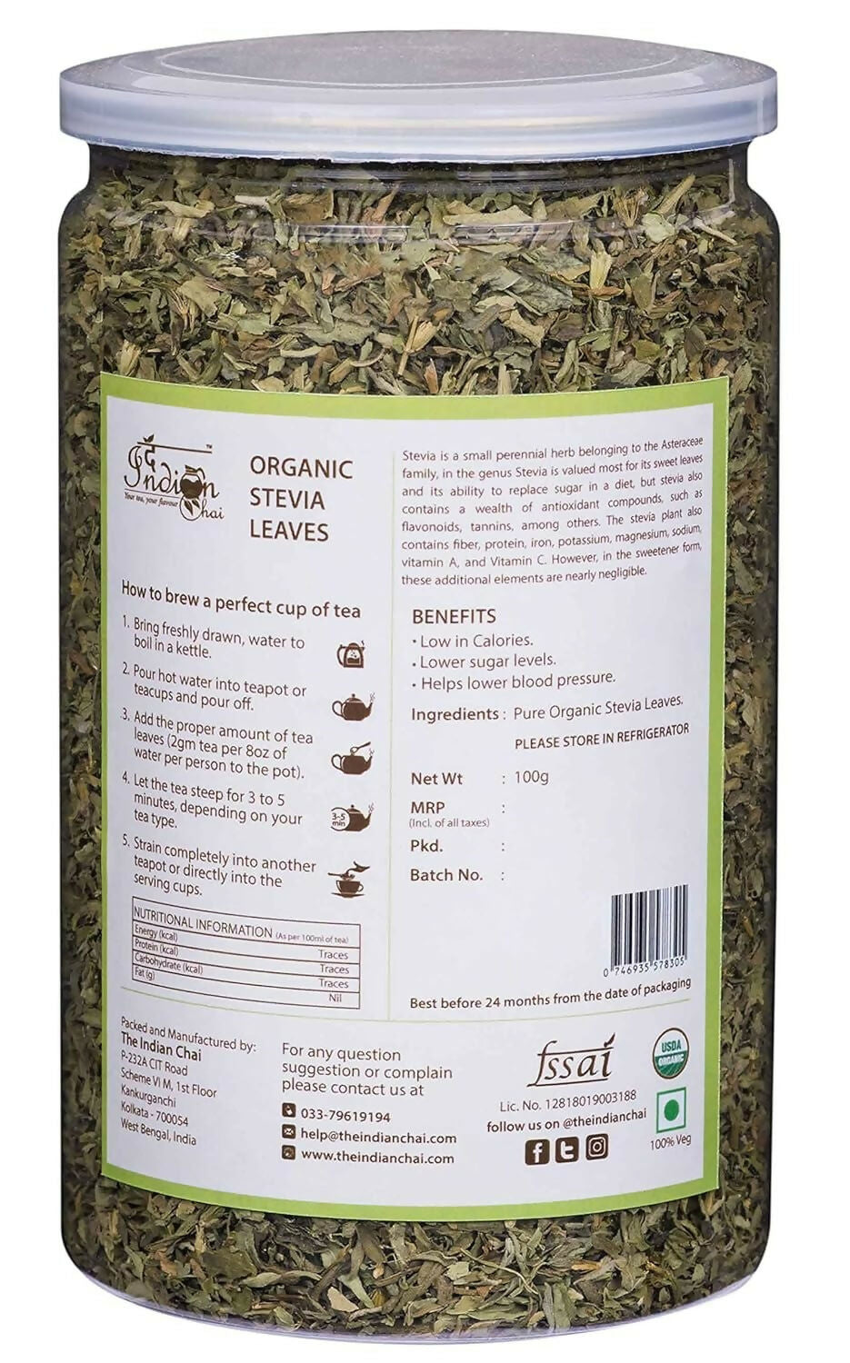 The Indian Chai - Organic Stevia Leaves Tea | Grocsy