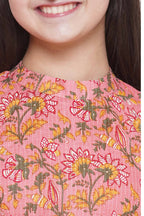 Little Bansi Floral Print Ready To Wear Saree And Floral Blouse - Coral | Grocsy
