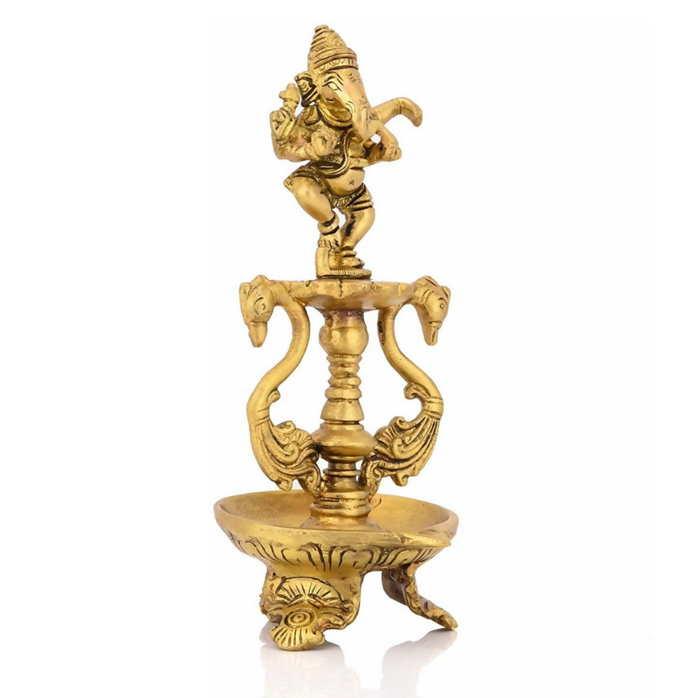 CraftVatika Brass Ganesha Diya Oil Lamp Statue | Grocsy