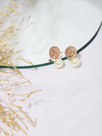Pearl Stone Earrings in Rose Gold Tone- Ruby Raang