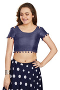 Aastha Fashion Women's Navy Blue Art Silk Pom Pom Lace Readymade Blouse | Grocsy