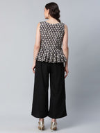 Ahalyaa Women Black Crepe Digital Printed Top with Palazzo Set | Grocsy