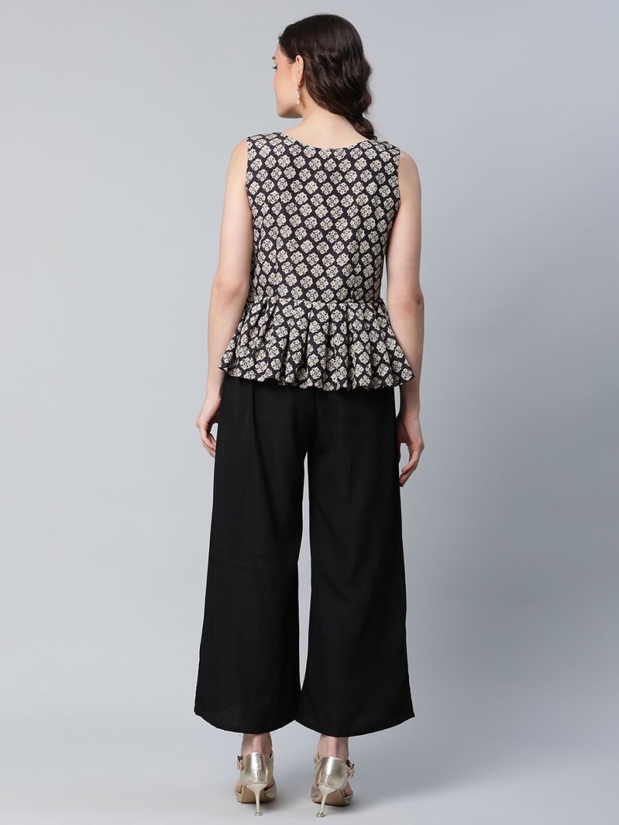Ahalyaa Women Black Crepe Digital Printed Top with Palazzo Set | Grocsy