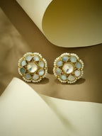 Nuyug 22K Gold-Plated Elegant Kundan Studded & Pearls Beaded Floral Studs | Grocsy
