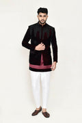 Joban Fashion Maroon Colored Satin Silk Fabric Open Prince Coat, Kurta With Straight Fit Pant | Grocsy