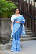 Beatitude Blue Cotton Tanchori Handloom Saree | Grocsy