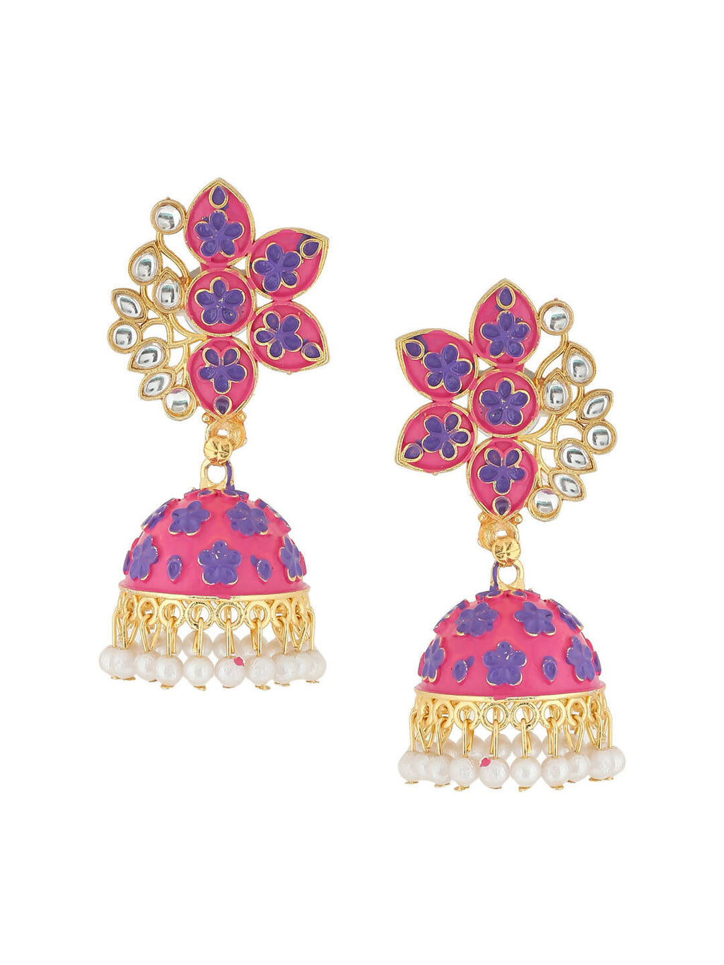 NVR Women Pink Dome Shaped Jhumka Earrings | Grocsy