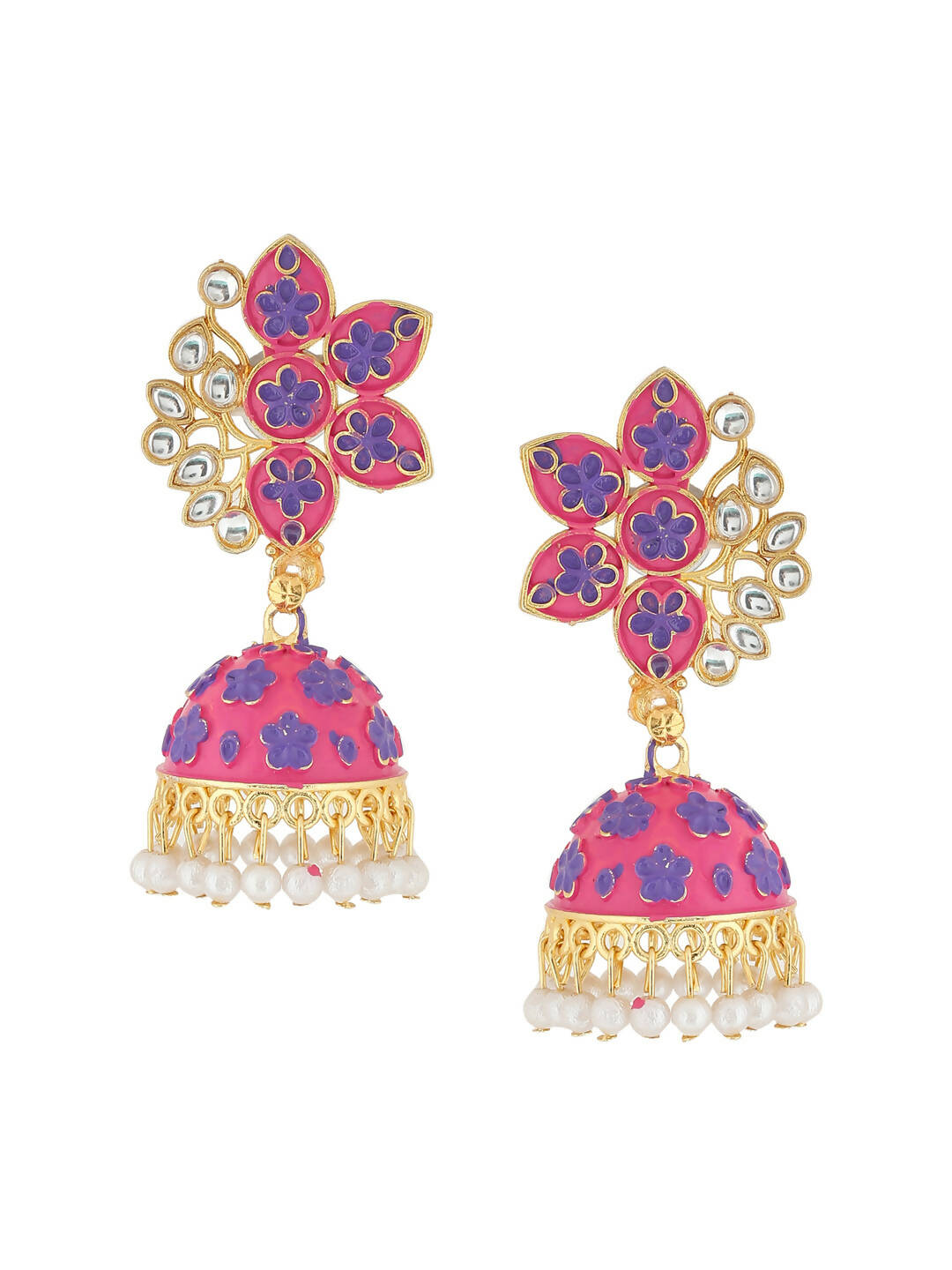 NVR Women Pink Dome Shaped Jhumka Earrings | Grocsy