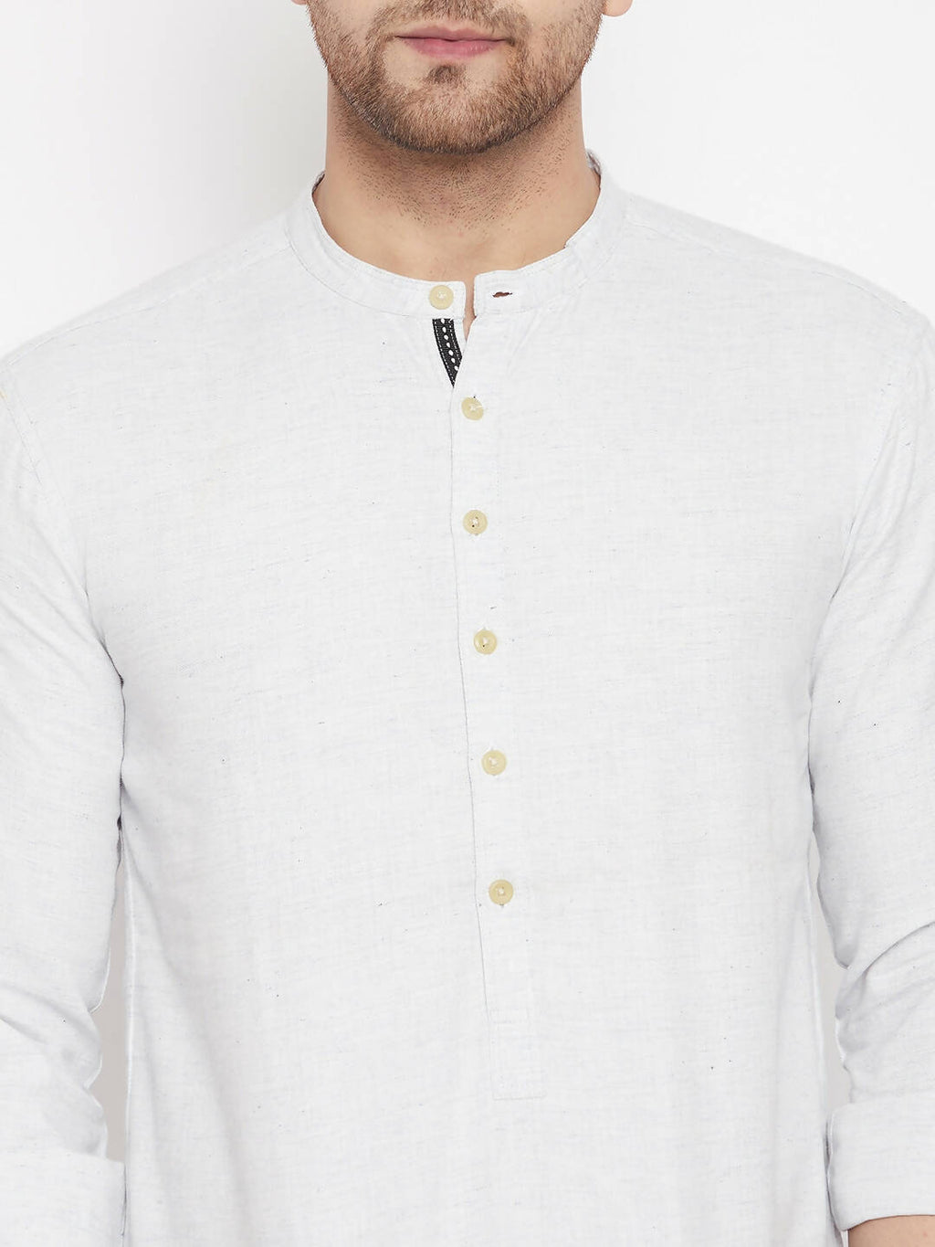 Even Apparels Cream Acrylic Short Men's Kurta With Band Collar | Grocsy