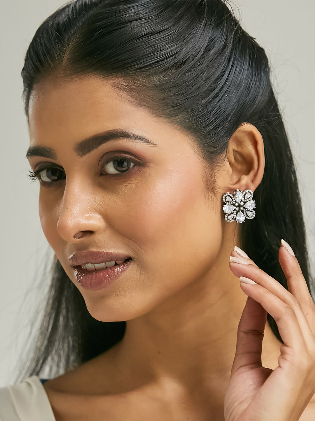 Nuyug 22K Gold-Plated Crystal & Zircon Stone Studded Floral Studs | Grocsy